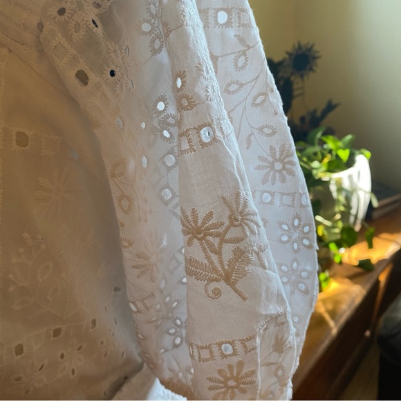 Loft White Eyelet Belted Square Neck Puffy Sleeve Mini Dress - 6 - Picture 9 of 16